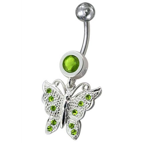 Fancy Jeweled Butterfly Dangling Navel Body Ring - Monster Piercing