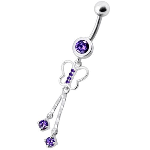 Fancy Dangling SS Banana Bar Navel Belly Button Ring - Monster Piercing