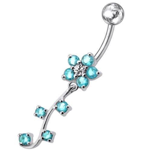 Fancy  Silver Flower Dangling Belly Ring - Monster Piercing