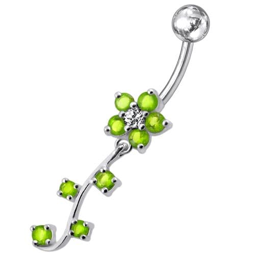 Fancy  Silver Flower Dangling Belly Ring - Monster Piercing