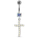 Sterling silver Jeweled Cross Dangling Navel Ring - Monster Piercing