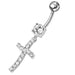 Sterling silver Jeweled Cross Dangling Navel Ring - Monster Piercing