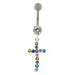 Sterling silver Jeweled Cross Dangling Navel Ring - Monster Piercing