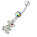 Fancy CZ Jeweled Silver mickey Doll Dangling Belly Navel Ring - Monster Piercing