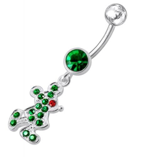 Fancy CZ Jeweled Silver mickey Doll Dangling Belly Navel Ring - Monster Piercing