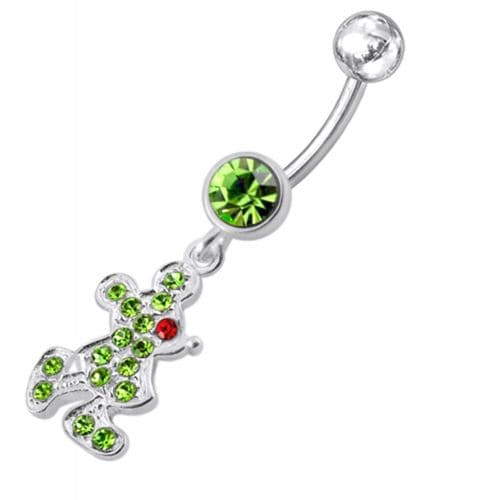 Fancy CZ Jeweled Silver mickey Doll Dangling Belly Navel Ring - Monster Piercing