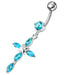 Jeweled Fancy Silver Flower Dangling SS Bar Banana Belly Ring - Monster Piercing