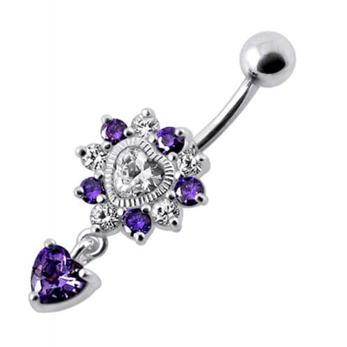 Royal Heart Stone Jeweled Dangling Navel Belly Ring - Monster Piercing