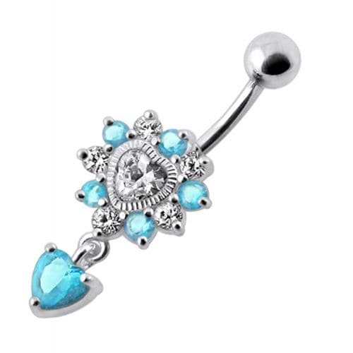 Royal Heart Stone Jeweled Dangling Navel Belly Ring - Monster Piercing