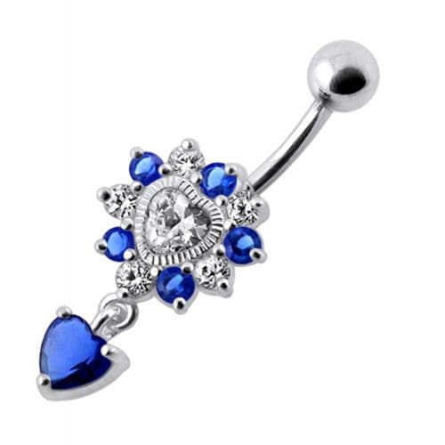 Royal Heart Stone Jeweled Dangling Navel Belly Ring - Monster Piercing