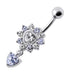 Royal Heart Stone Jeweled Dangling Navel Belly Ring - Monster Piercing