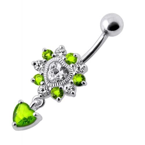 Royal Heart Stone Jeweled Dangling Navel Belly Ring - Monster Piercing