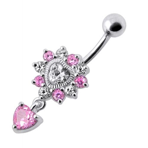 Royal Heart Stone Jeweled Dangling Navel Belly Ring - Monster Piercing