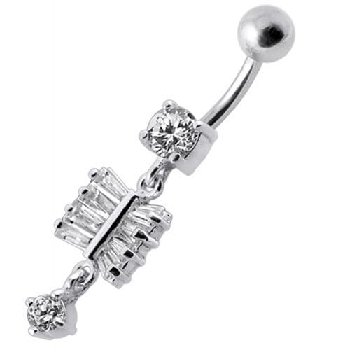 Fancy  Silver Dangling SS Bar Banana Belly Ring - Monster Piercing