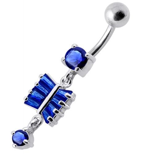 Fancy  Silver Dangling SS Bar Banana Belly Ring - Monster Piercing