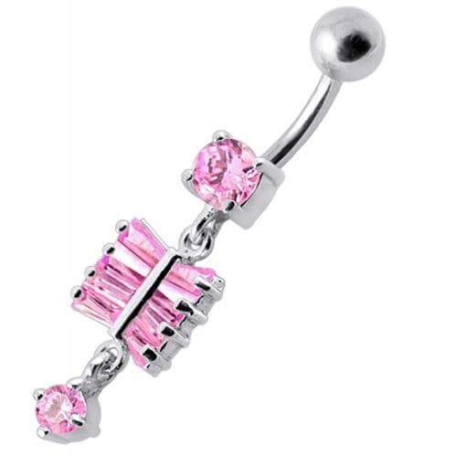 Fancy  Silver Dangling SS Bar Banana Belly Ring - Monster Piercing