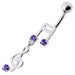 Fancy Jeweled Silver music Dangling Curved Bar Navel Ring - Monster Piercing