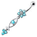 Silver Fancy Jeweled Dangling Flower With SS Banana Bar Navel Ring - Monster Piercing