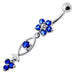 Silver Fancy Jeweled Dangling Flower With SS Banana Bar Navel Ring - Monster Piercing