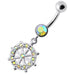 Fancy CZ Jeweled Life Of Circle Dangling Banana Navel Belly Ring - Monster Piercing