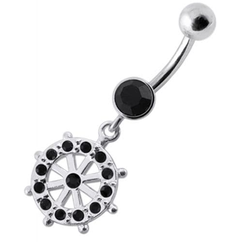 Fancy CZ Jeweled Life Of Circle Dangling Banana Navel Belly Ring - Monster Piercing