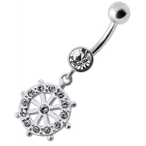 Fancy CZ Jeweled Life Of Circle Dangling Banana Navel Belly Ring - Monster Piercing