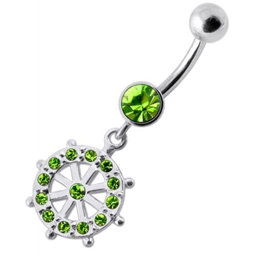 Fancy CZ Jeweled Life Of Circle Dangling Banana Navel Belly Ring - Monster Piercing