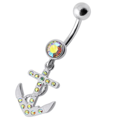 Fancy Jeweled Anchor Dangling Belly Ring - Monster Piercing