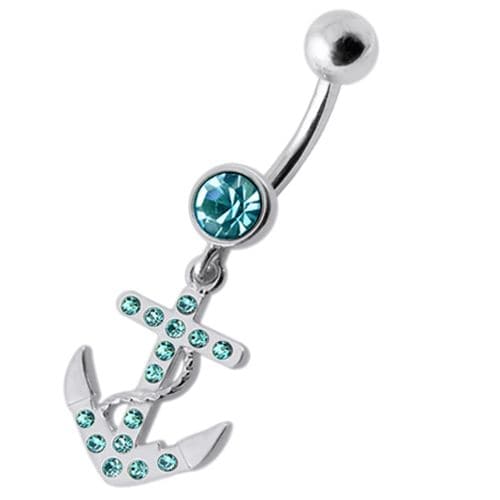 Fancy Jeweled Anchor Dangling Belly Ring - Monster Piercing