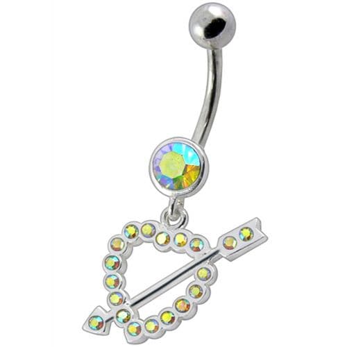 Fancy Jeweled Arrow In Heart Dangling Navel Ring - Monster Piercing