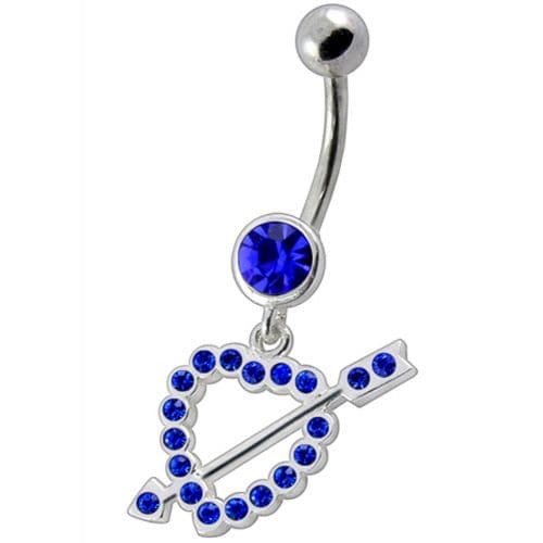 Fancy Jeweled Arrow In Heart Dangling Navel Ring - Monster Piercing