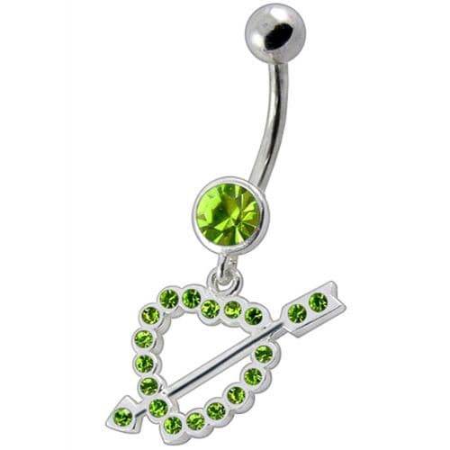 Fancy Jeweled Arrow In Heart Dangling Navel Ring - Monster Piercing