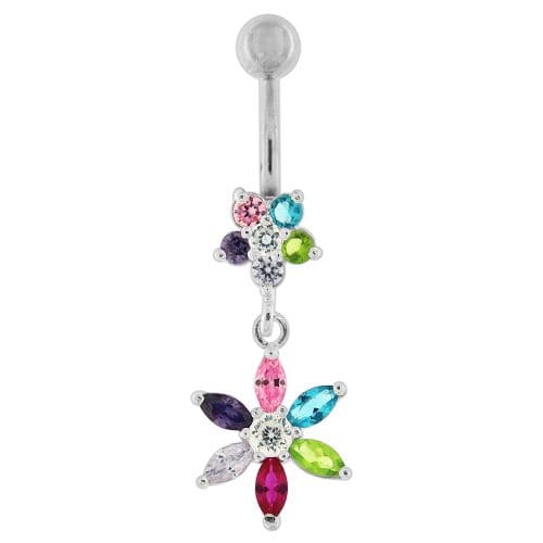 Fancy Flower Dangling Navel Ring - Monster Piercing