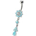 Fancy Jeweled Flower Dangling Curved Bar Belly Ring - Monster Piercing