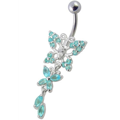 Fancy Jeweled Butterfly Dangling Navel Ring - Monster Piercing