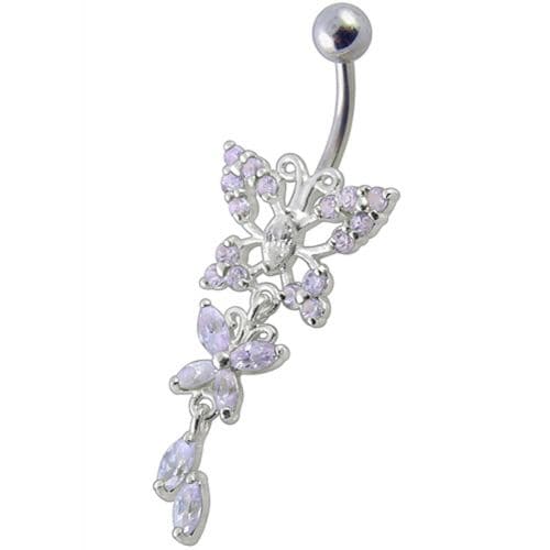 Fancy Jeweled Butterfly Dangling Navel Ring - Monster Piercing