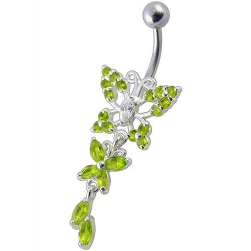 Fancy Jeweled Butterfly Dangling Navel Ring - Monster Piercing