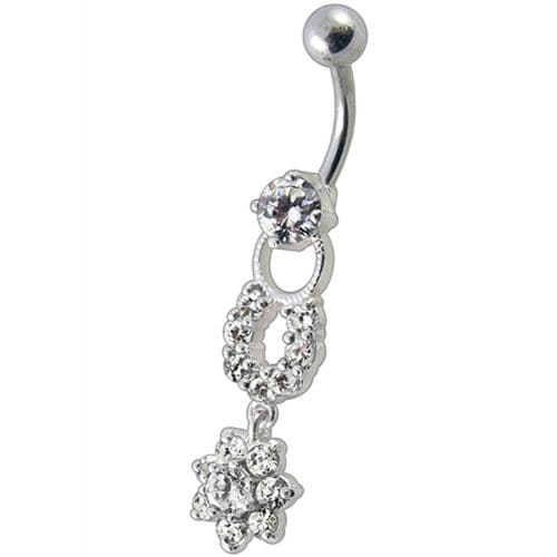 Fancy  Silver Star Round Shape Dangling Belly Ring - Monster Piercing