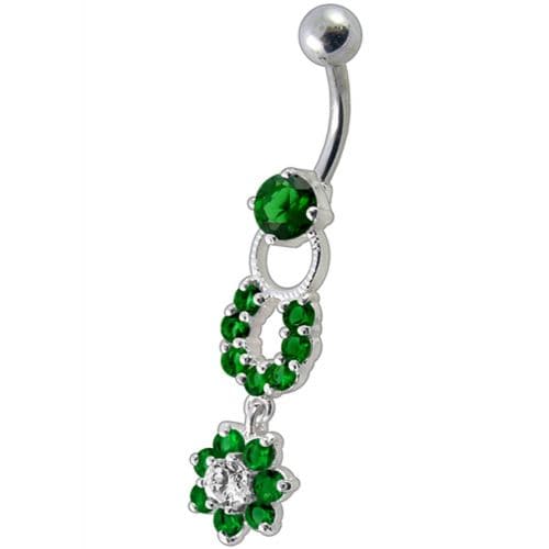 Fancy  Silver Star Round Shape Dangling Belly Ring - Monster Piercing