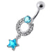 Fancy White Jeweled With Star Dangling Navel Belly Ring - Monster Piercing