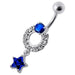 Fancy White Jeweled With Star Dangling Navel Belly Ring - Monster Piercing