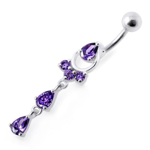 Fancy Jeweled Pear Shape Dangling Belly Ring - Monster Piercing