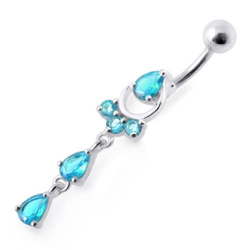 Fancy Jeweled Pear Shape Dangling Belly Ring - Monster Piercing