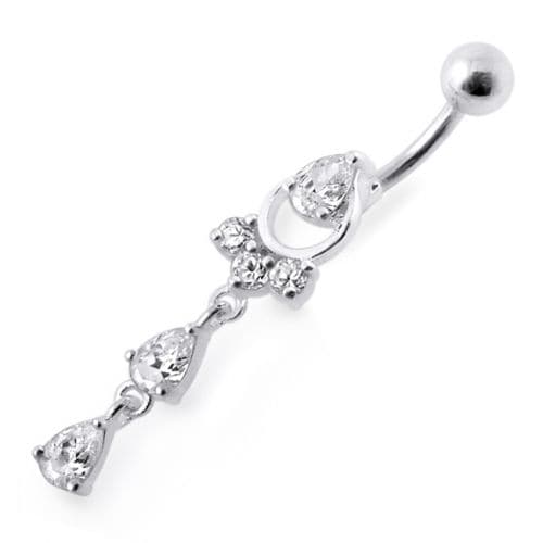 Fancy Jeweled Pear Shape Dangling Belly Ring - Monster Piercing