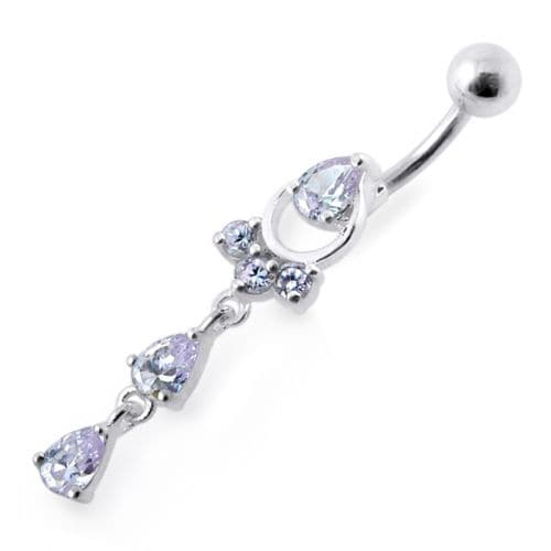 Fancy Jeweled Pear Shape Dangling Belly Ring - Monster Piercing