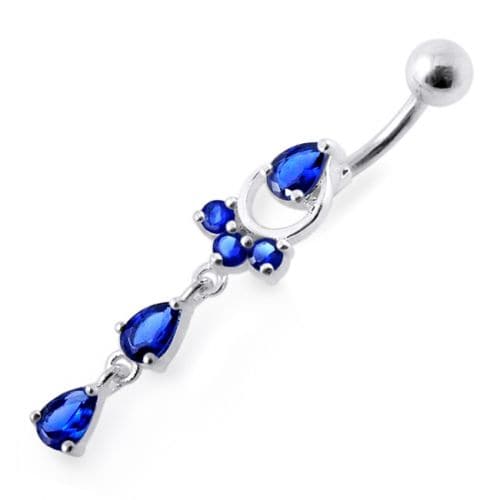 Fancy Jeweled Pear Shape Dangling Belly Ring - Monster Piercing