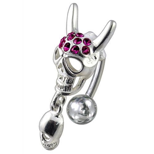 Jeweled Skull Dangling Reverse Belly Ring - Monster Piercing