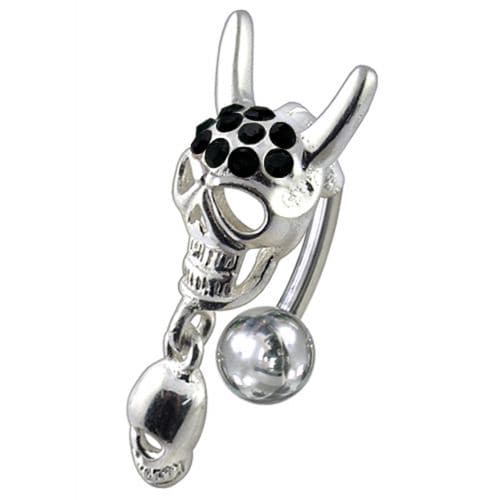 Jeweled Skull Dangling Reverse Belly Ring - Monster Piercing