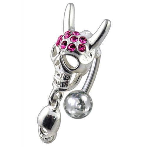 Jeweled Skull Dangling Reverse Belly Ring - Monster Piercing