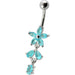 Fancy Non Moving Silver Flower Dangling SS Bar Belly Ring - Monster Piercing